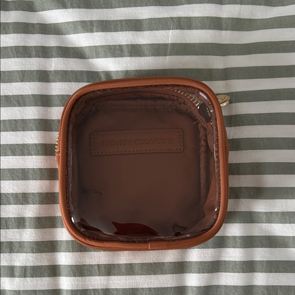 Stoney Clover Lane mini clear front pouch in camel